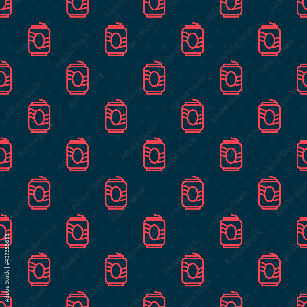 Poster red line soda can icon isolated seamless pattern on black background. vector.