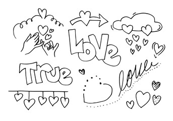 Set of love. Hand drawing. Doodle style. for your design.