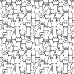 Seamless pattern with chess piece. Hand drawn background for surface textures, chess school or chess club.