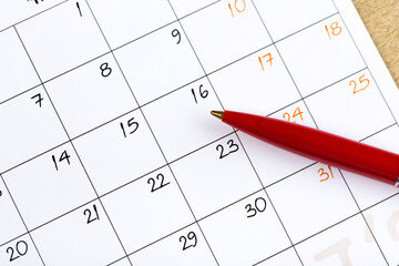 white calendar page for 2021 month schedule to make an appointment or manage the schedule every day with ballpoint pen for marks