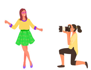 Smart Professional Female Taking Photo Of Woman Vector Illustration. Hardworking Lady With Professional Equipment Working Flat Style Concept. Photo for social media