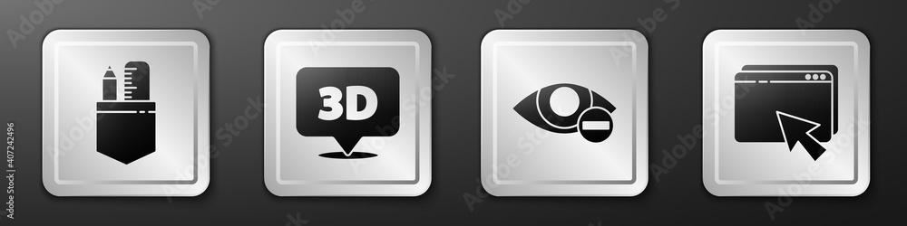 Poster set crossed ruler and pencil, speech bubble with text 3d, red eye effect and web design and developm
