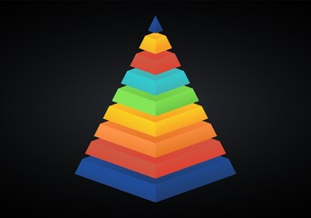 Vector 3d pyramid infographic. Business progress infographics concept with 9 options.