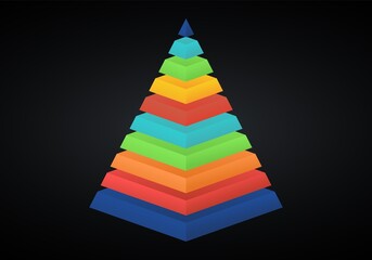 Vector 3d pyramid infographic. Business progress infographics concept with 10 options.