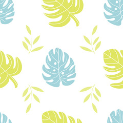 Fototapeta premium Vector tropical leaves seamless repeat pattern design background. Perfect for modern wallpaper, fabric, home decor, and wrapping projects.