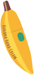 Hand cream natural series bottle isolated on white background. Cosmetic product, banana-shaped yellow tube. Reservoir with label. Part of series of korean decorative cosmetics items, care product