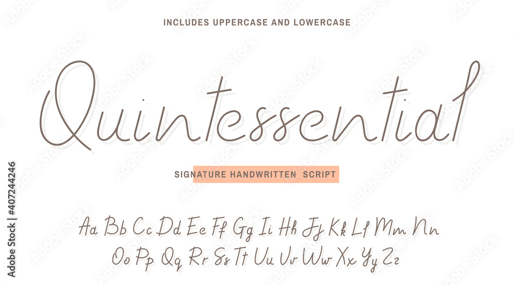 Aufkleber handwritten font script with uppercase and lowercase. signature style, stylish handwritten calligrap