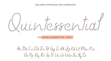 Handwritten font script with uppercase and lowercase. Signature style, stylish handwritten calligraphy script