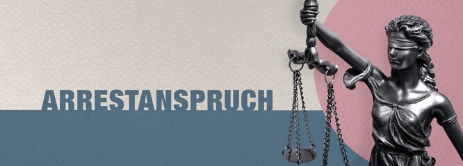 Arrestanspruch. Close-up einer Justitia Statue. Symbol für Gerechtigkeit und Anwalt. Figur steht...