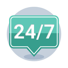 24 7 icon. Service or customer support is open 24 hours a day, 7 days a week. Vector illustration