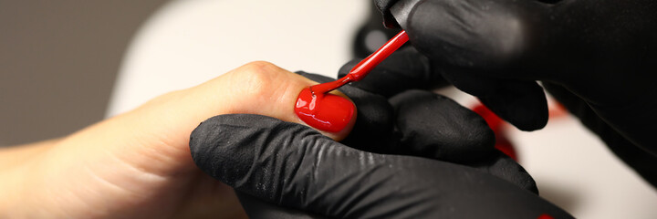 The master provides the client with a full range of manicure services. Gel extension of nails