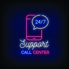 Support Call Canter Neon Signs Style Text Vector