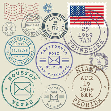 Set of USA post stamp symbols