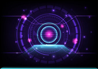 Globe eye circuit technology abstract background, galaxy and space concept, vector illustration