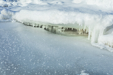 A large ice floe underneath me. There is room for text. Concept. snowy winter.