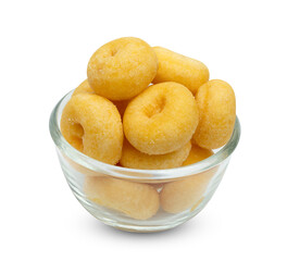 small sugar ring donut with glass bowl isolated on white background ,include clipping path