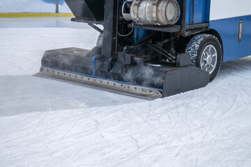 The resurfacer prepares ice rink. The ice harvester removes the wormy playground. The process of...