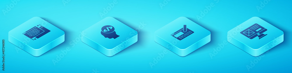 Wall mural set isometric ui or ux design, front end development, and icon. vector.