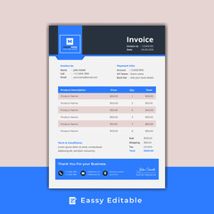 Business invoice form template. money bills or price invoices and payment agreement design template. bill graphic or payment receipt page vector with blue Accents