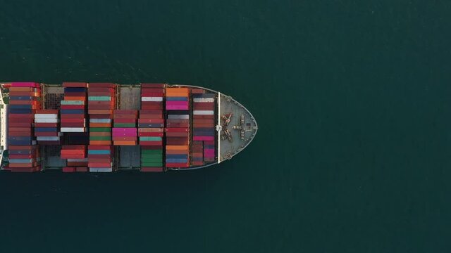 Container ship from abroad About import and export business logistic and supply chain Aerial view 