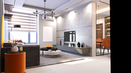 Fototapeta na wymiar 3d render of modern home interior and living room