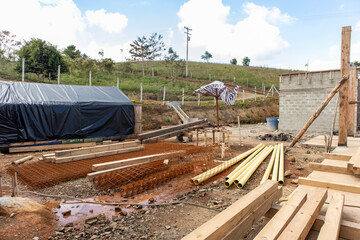 wood and steel at construction site