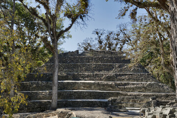 Fototapeta na wymiar Copan, Honduras, Central America: antique sites (temple, pyramid) in Copan. Copan is an archaeological site of the Maya civilization, not far from the border with Guatemala