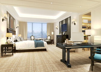 3d render of modern hotel room, bedroom