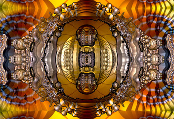 3d fractal illustration. Beautiful and colorful symmetrical ornament.