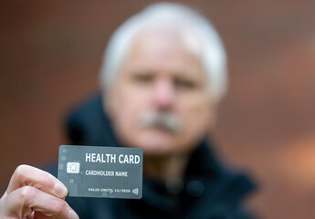 Senior citizen showing a digital health card.