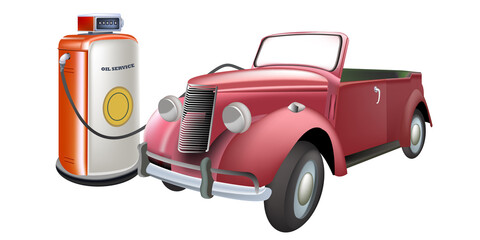 Vector illustration,Vintage cars refueling from vintage dispensers