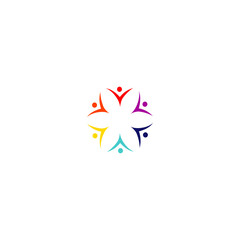 Colorful people together sign, symbol, logo, artwork isolated on white