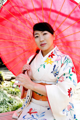 Kimono woman and cherry blossoms