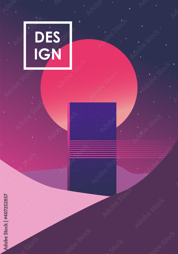 Poster abstract background design with sun and rectangle