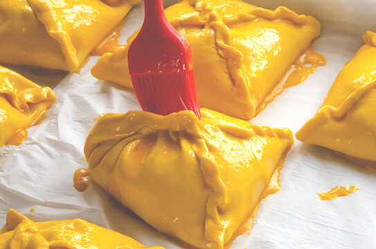 National oriental pastry with meat. Tatar samsa with meat - Powered by Adobe