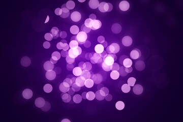 Abstract purple bokeh lights on black background with shiny particles. light purple effect image