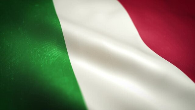 Italian Flag Waving Textured Background Loop/ 4k animation of a waving textured Italy flag background, with fabric and wind effect seamless looping