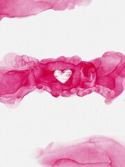 Bright Pink Hand Drawing Watercolour Watercolor Alcohol Ink Abstract Background Blank Banner Template Card Texture Love Heart Valentine
