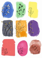 Many Colors Abstract Background Bright Pastel Colorful Hand Drawing Painted Watercolour Wallpaper Line Drawing Flowers