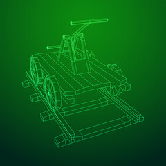 Handcar transportation. Draisine or rail vehicle. Wireframe low poly mesh vector illustration.