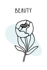 Vector valentine. Hand drawn linear illustration of peony flower is perfect for engagement, betrothal, offer of marriage, wedding invitation, greeting card, interior poster