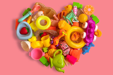 Valentine's day and Love concept,Heart-shaped Many toys on a simple background.
