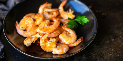fried shrimps spices seafood crustacean prawn on the table for healthy meal snack outdoor top view copy space for text food background rustic image diet pescetarian