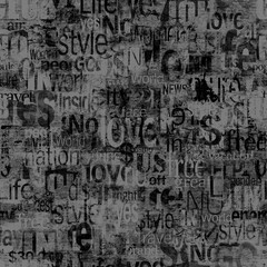 Obraz premium Abstract grunge urban geometric chaotic seamless pattern with words, letters