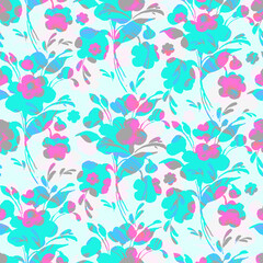 Abstract floral seamless pattern spring flowers drawn by paints on paper