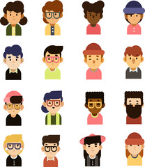 Flat design characters with unique styles for every taste and color. Vector characters.