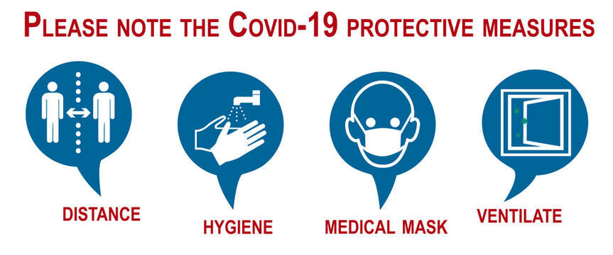 Hinweisschild mit Sicherheitsma&szlig;nahmen gegen Covid-19