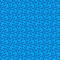Small Leaves on Blue, seamless pattern, ornamental, floral, vector illustration, nature, plants