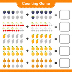Counting game, count the number of Fruits and write the result. Educational children game, printable worksheet, vector illustration