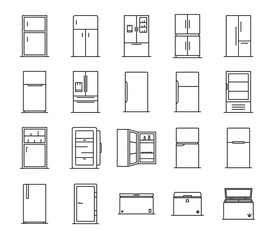 Fridge icons set. Outline of fridge icons. Vector linear icon set illustration.
